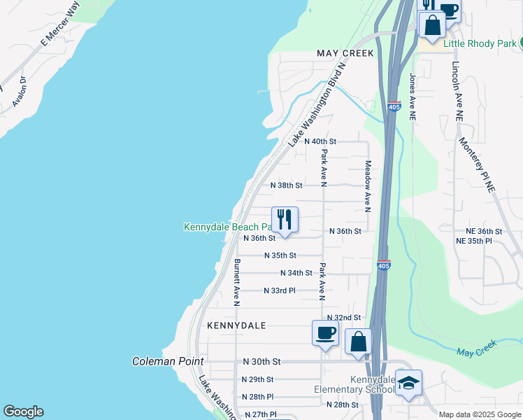 map of restaurants, bars, coffee shops, grocery stores, and more near 1017 North 37th Street in Renton