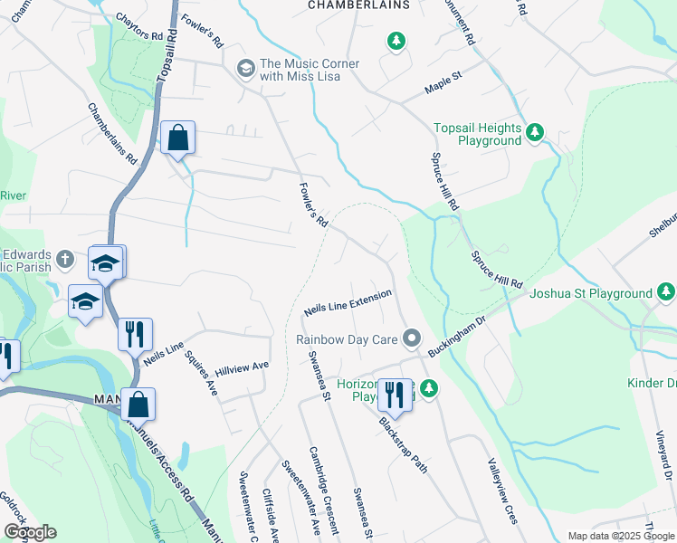 map of restaurants, bars, coffee shops, grocery stores, and more near 13 Denford Estates in Conception Bay South
