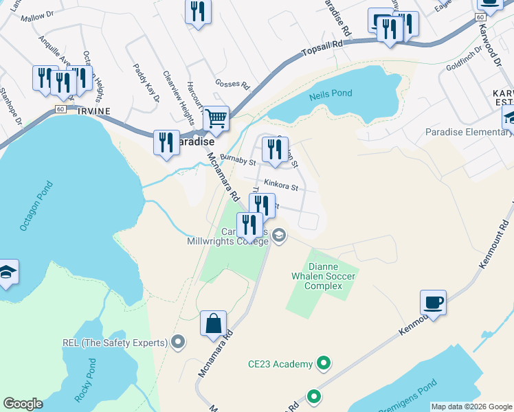map of restaurants, bars, coffee shops, grocery stores, and more near 10 Tiverton Street in Paradise