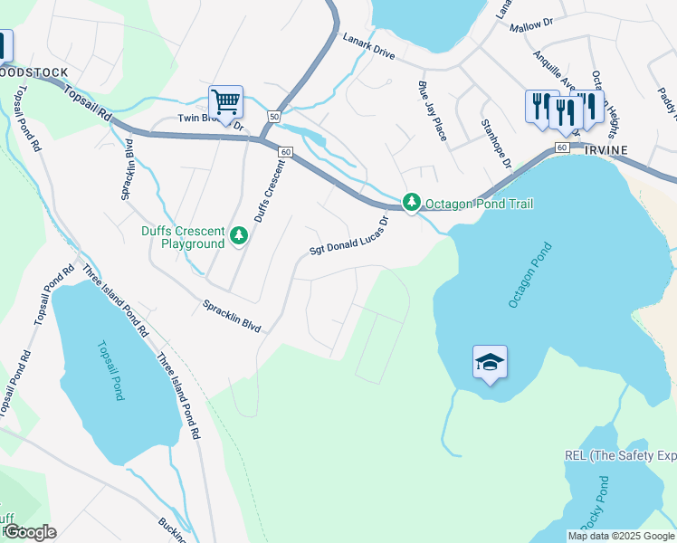 map of restaurants, bars, coffee shops, grocery stores, and more near Trenton Drive in Paradise