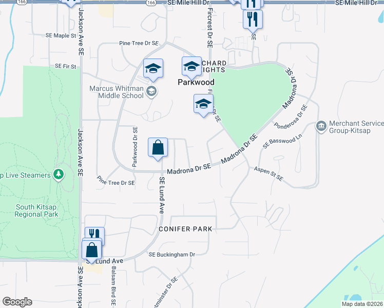 map of restaurants, bars, coffee shops, grocery stores, and more near 2541 Red Spruce Drive Southeast in Port Orchard