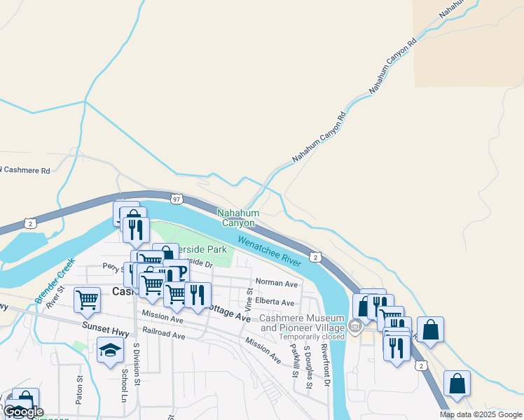 map of restaurants, bars, coffee shops, grocery stores, and more near 6033 Nahahum Canyon Road in Cashmere