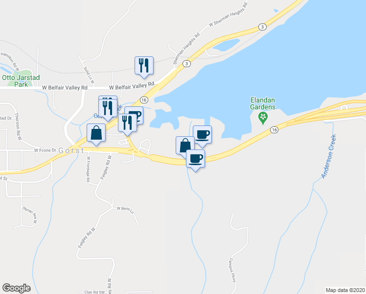 map of restaurants, bars, coffee shops, grocery stores, and more near 4175 Dionas Place West in Port Orchard