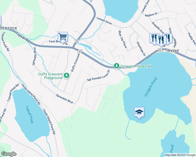 map of restaurants, bars, coffee shops, grocery stores, and more near 29 Sgt Donald Lucas Drive in Paradise