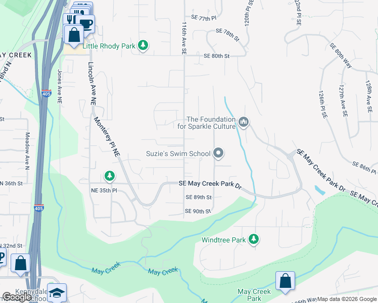 map of restaurants, bars, coffee shops, grocery stores, and more near 8604 116th Avenue Southeast in Newcastle