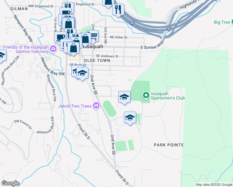 map of restaurants, bars, coffee shops, grocery stores, and more near 460 Southeast Evans Lane in Issaquah