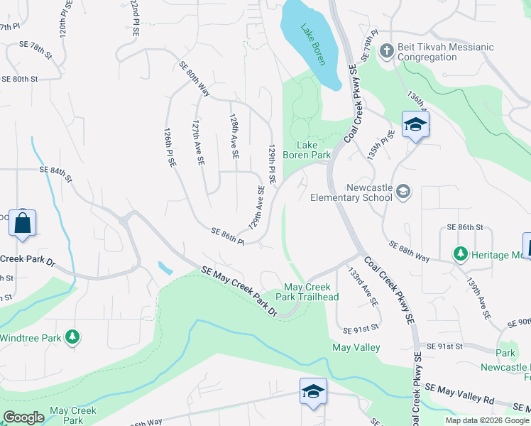map of restaurants, bars, coffee shops, grocery stores, and more near 8426 129th Place Southeast in Newcastle
