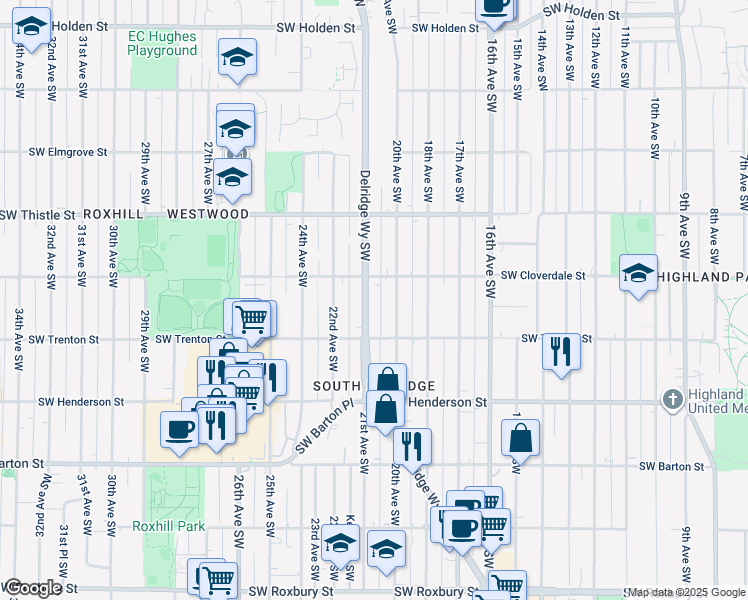 map of restaurants, bars, coffee shops, grocery stores, and more near 8613 20th Avenue Southwest in Seattle