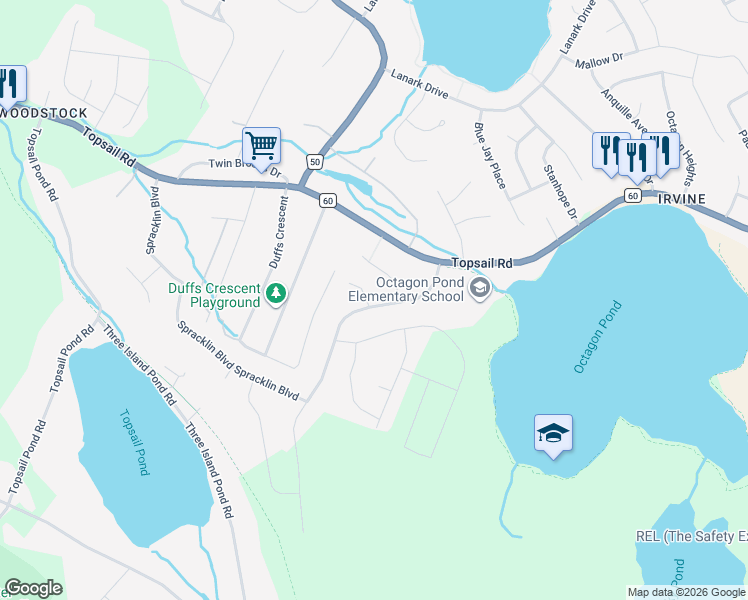 map of restaurants, bars, coffee shops, grocery stores, and more near 30 Sgt Donald Lucas Drive in Paradise