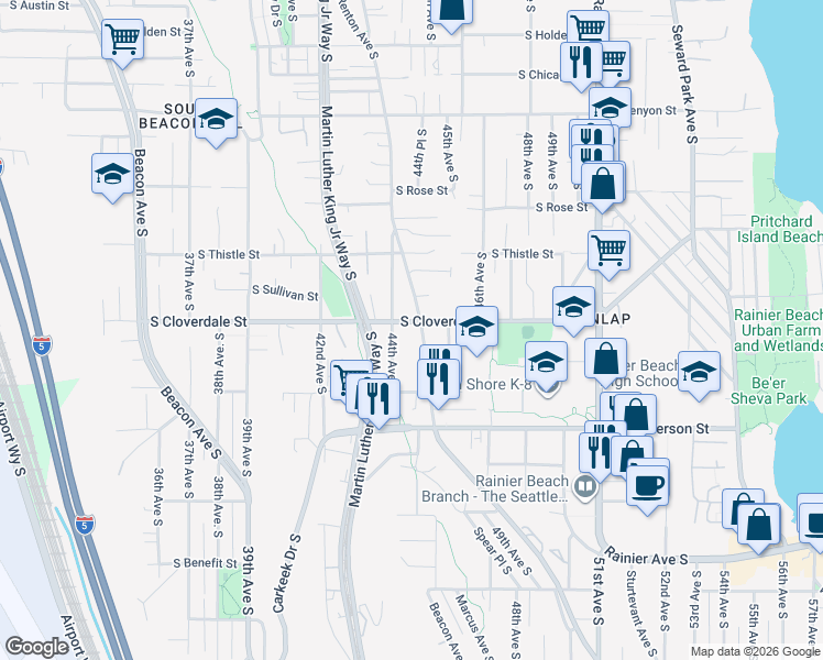 map of restaurants, bars, coffee shops, grocery stores, and more near 8603 Renton Avenue South in Seattle
