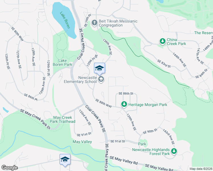 map of restaurants, bars, coffee shops, grocery stores, and more near 8521 137th Avenue Southeast in Newcastle