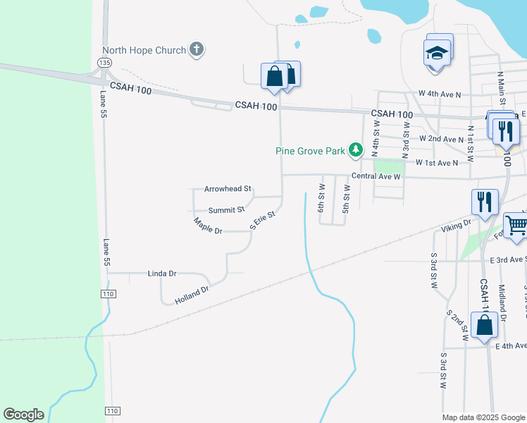 map of restaurants, bars, coffee shops, grocery stores, and more near 33 South Erie Street in Aurora