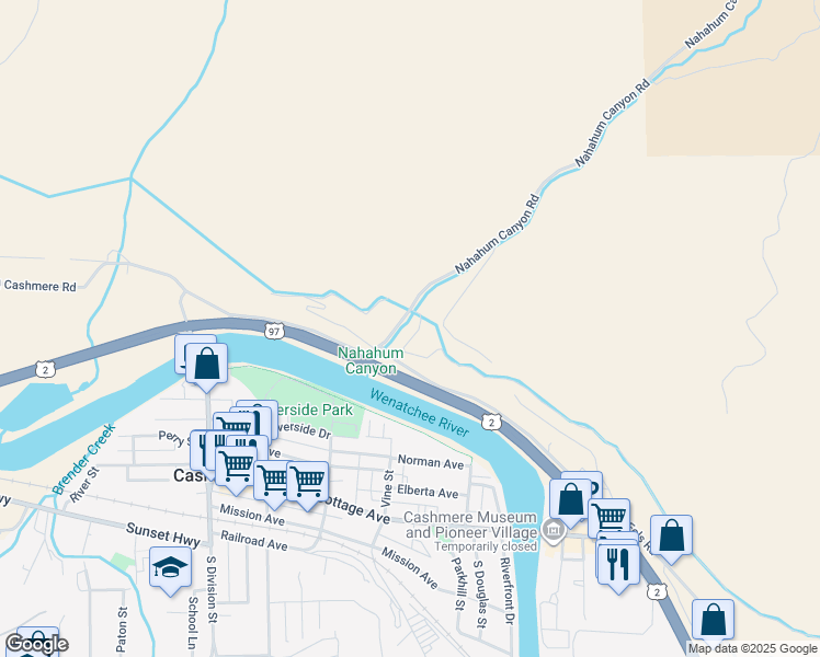 map of restaurants, bars, coffee shops, grocery stores, and more near 6033 Nahahum Canyon Road in Cashmere