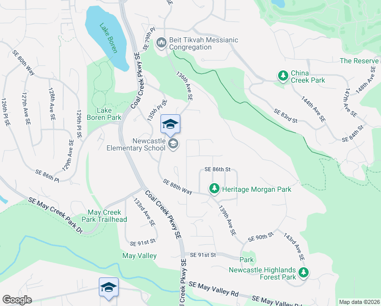 map of restaurants, bars, coffee shops, grocery stores, and more near 8428 137th Avenue Southeast in Newcastle