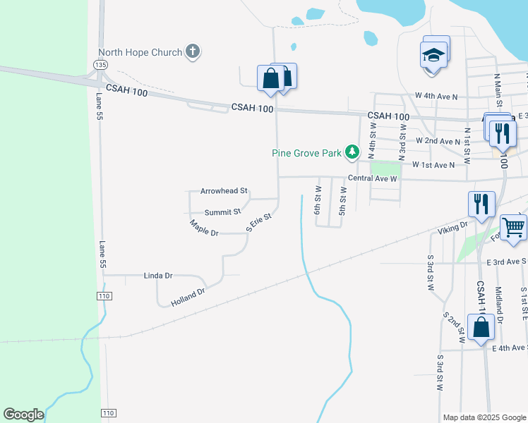 map of restaurants, bars, coffee shops, grocery stores, and more near 33 South Erie Street in Aurora