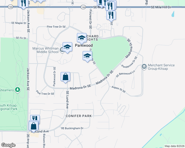 map of restaurants, bars, coffee shops, grocery stores, and more near 4075 Southeast Lodgepole Court in Port Orchard
