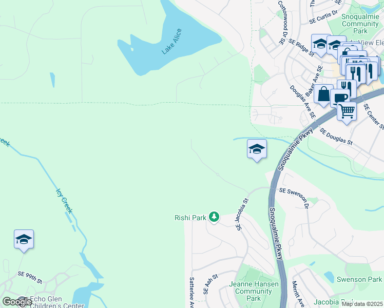 map of restaurants, bars, coffee shops, grocery stores, and more near 34021 Southeast Vaughan Street in Snoqualmie