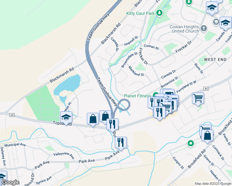 map of restaurants, bars, coffee shops, grocery stores, and more near 257 Canada Drive in St. John's