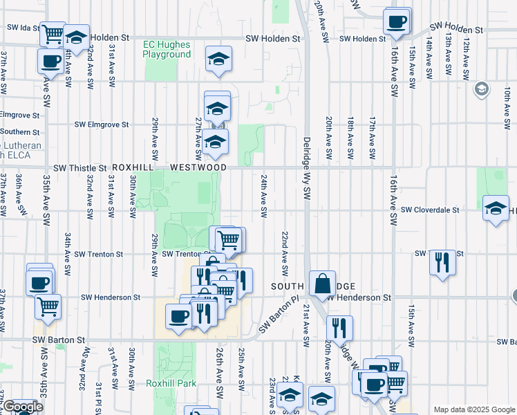map of restaurants, bars, coffee shops, grocery stores, and more near 8455 24th Avenue Southwest in Seattle