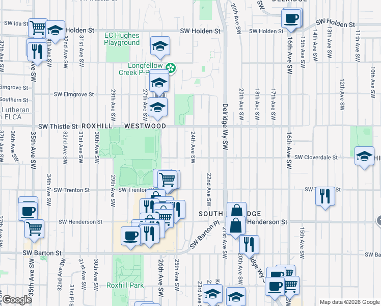 map of restaurants, bars, coffee shops, grocery stores, and more near 8451 24th Avenue Southwest in Seattle