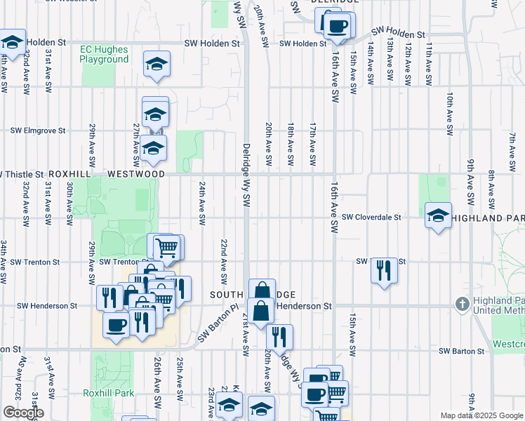 map of restaurants, bars, coffee shops, grocery stores, and more near 8425 20th Avenue Southwest in Seattle