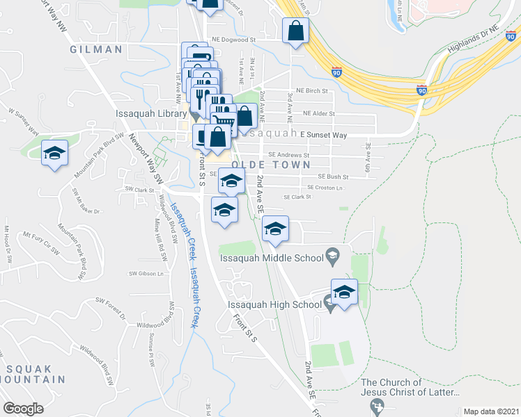map of restaurants, bars, coffee shops, grocery stores, and more near 282 2nd Avenue Southeast in Issaquah