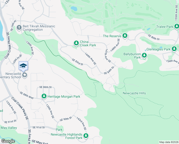 map of restaurants, bars, coffee shops, grocery stores, and more near 8311 143rd Court Southeast in Newcastle