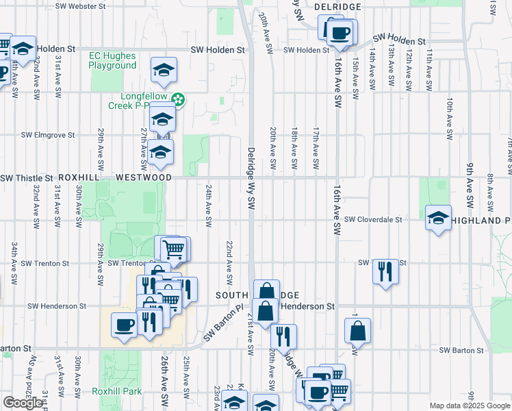 map of restaurants, bars, coffee shops, grocery stores, and more near 8425 20th Avenue Southwest in Seattle