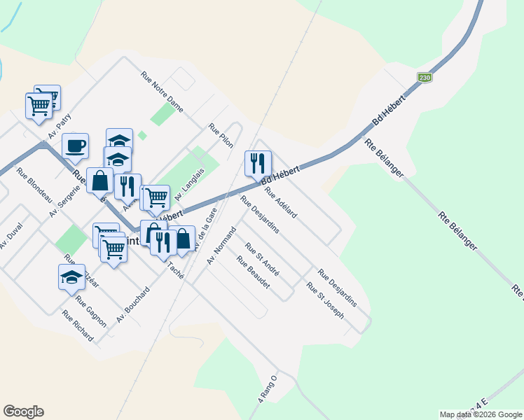 map of restaurants, bars, coffee shops, grocery stores, and more near 767 Rue Desjardins in Saint-Pascal