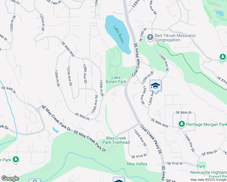 map of restaurants, bars, coffee shops, grocery stores, and more near 8400 130th Place Southeast in Newcastle