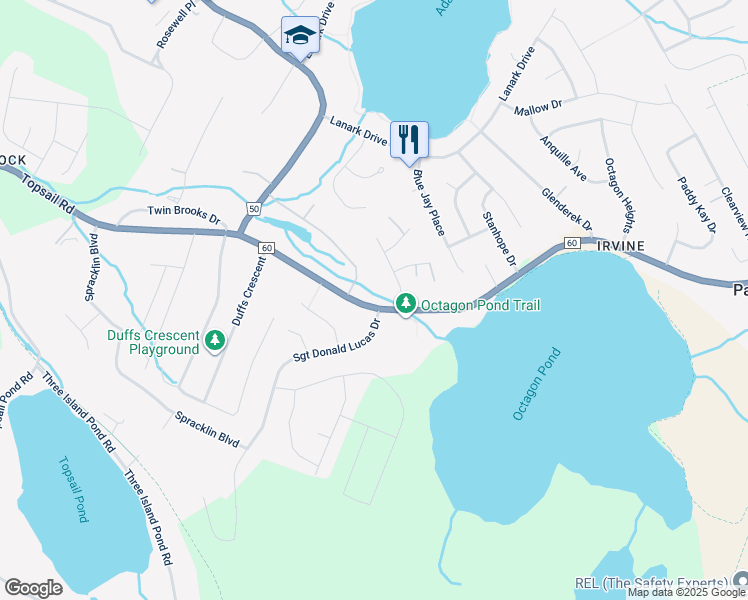 map of restaurants, bars, coffee shops, grocery stores, and more near 1780 Topsail Road in Paradise