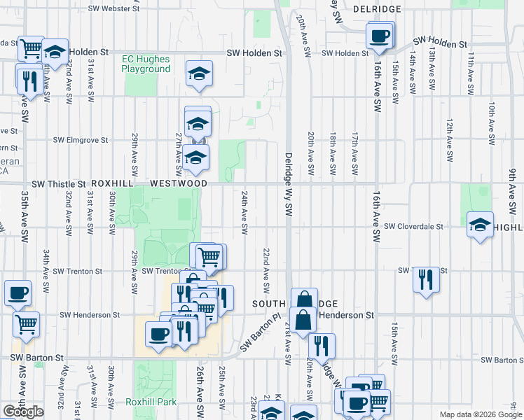 map of restaurants, bars, coffee shops, grocery stores, and more near 8417 22nd Avenue Southwest in Seattle