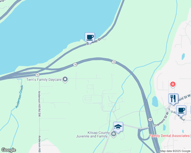 map of restaurants, bars, coffee shops, grocery stores, and more near 1449 Southwest Cook Road in Port Orchard