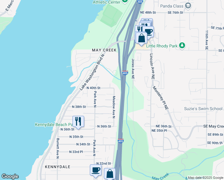 map of restaurants, bars, coffee shops, grocery stores, and more near 1417 North 40th Street in Renton