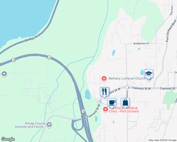 map of restaurants, bars, coffee shops, grocery stores, and more near 1398 Cedar Canyon Place in Port Orchard