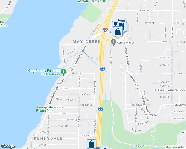 map of restaurants, bars, coffee shops, grocery stores, and more near 1417 North 40th Street in Renton