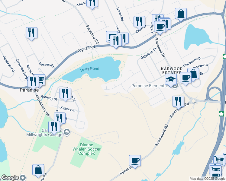 map of restaurants, bars, coffee shops, grocery stores, and more near 37 Yellow Wood Drive in Paradise