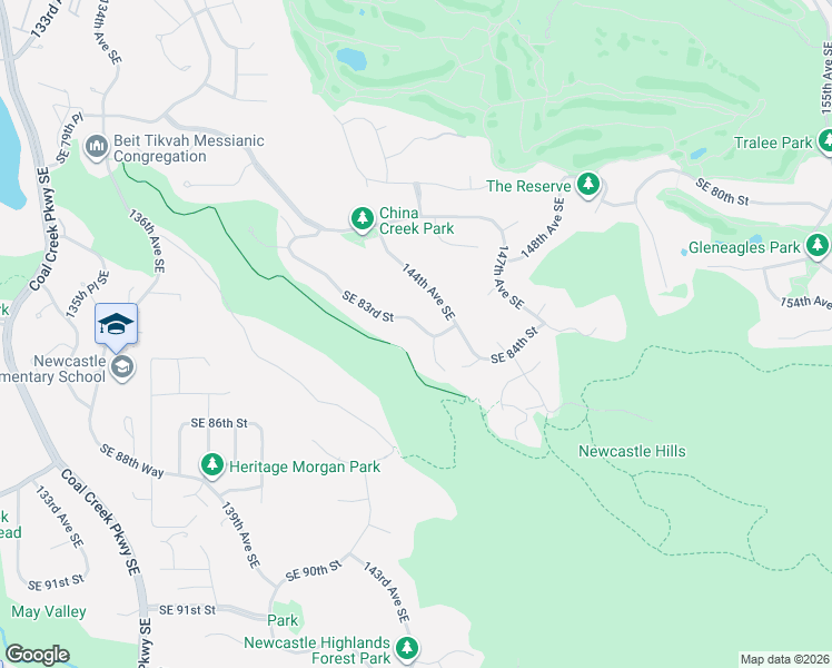 map of restaurants, bars, coffee shops, grocery stores, and more near 14259 Southeast 83rd Street in Newcastle