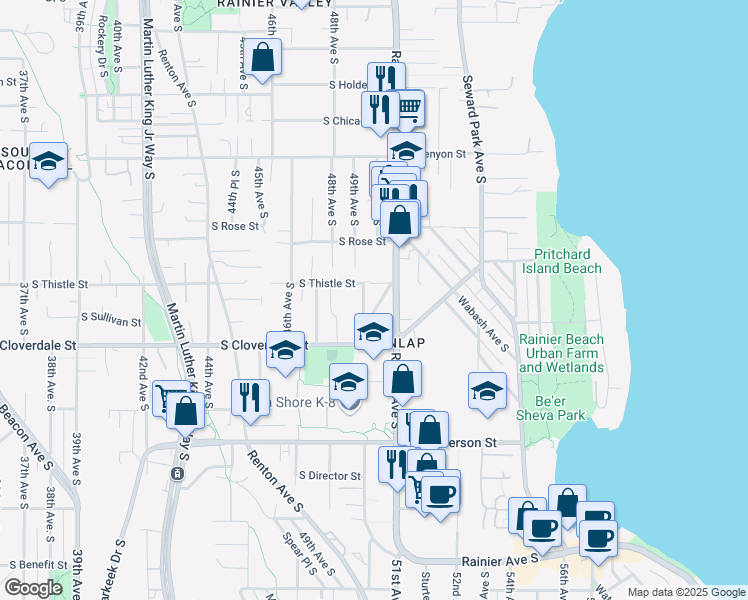 map of restaurants, bars, coffee shops, grocery stores, and more near 8417 Rainier Place South in Seattle
