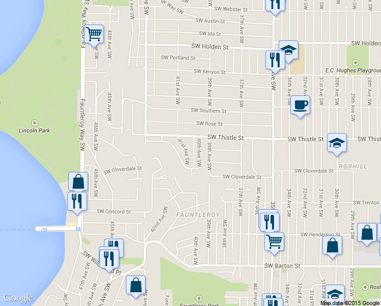 map of restaurants, bars, coffee shops, grocery stores, and more near 8436 41st Ave SW in Seattle