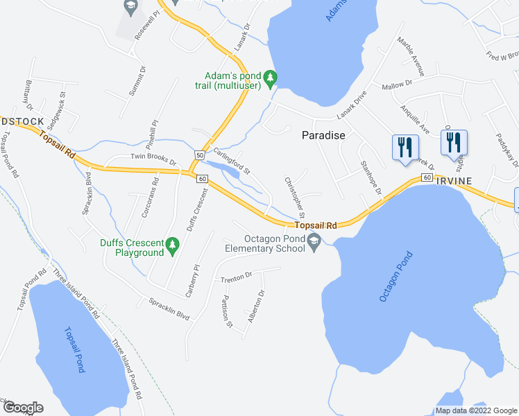 map of restaurants, bars, coffee shops, grocery stores, and more near 1796 Newfoundland and Labrador 60 in Paradise