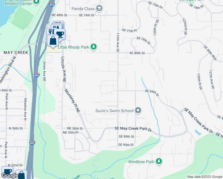 map of restaurants, bars, coffee shops, grocery stores, and more near 8317 115th Place Southeast in Newcastle