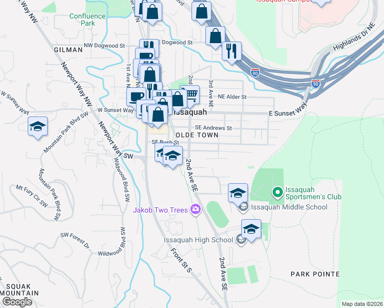 map of restaurants, bars, coffee shops, grocery stores, and more near 280 2nd Avenue Southeast in Issaquah
