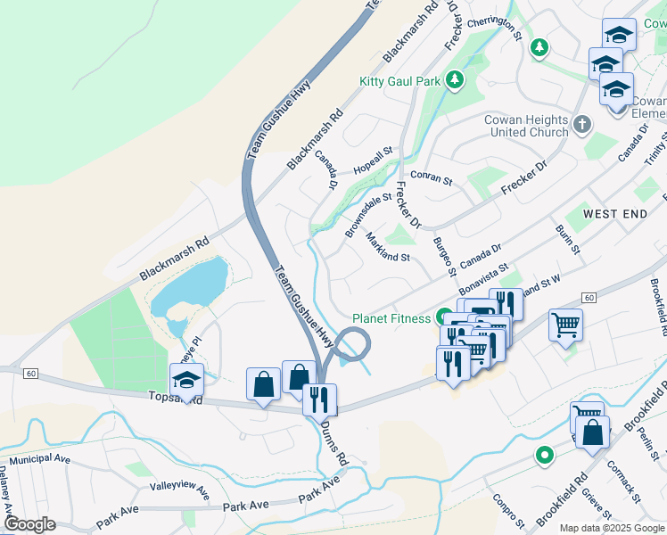 map of restaurants, bars, coffee shops, grocery stores, and more near 268 Canada Drive in St. John's