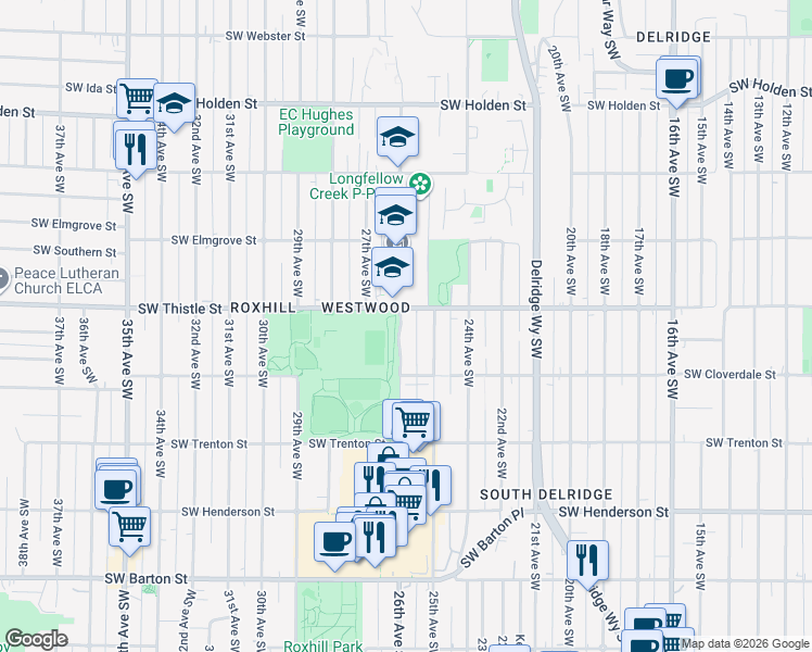 map of restaurants, bars, coffee shops, grocery stores, and more near 8424 26th Avenue Southwest in Seattle