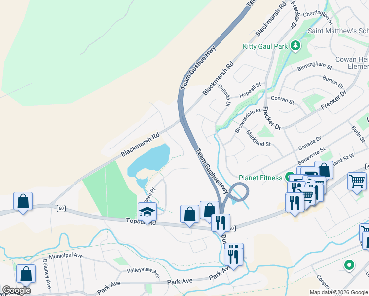map of restaurants, bars, coffee shops, grocery stores, and more near 19 Gadwall Place in Mount Pearl