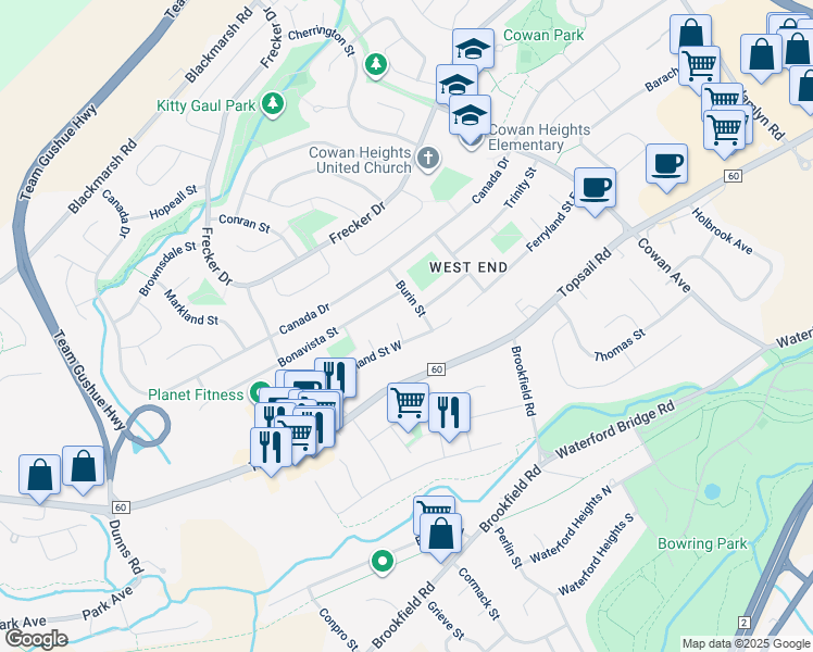 map of restaurants, bars, coffee shops, grocery stores, and more near 4 Brigus Place in St. John's