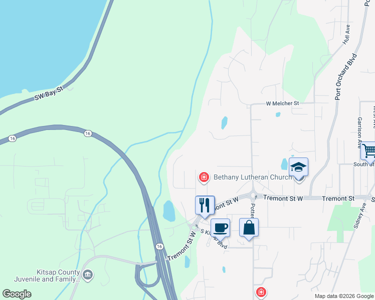 map of restaurants, bars, coffee shops, grocery stores, and more near 1393 Cedar Canyon Place in Port Orchard