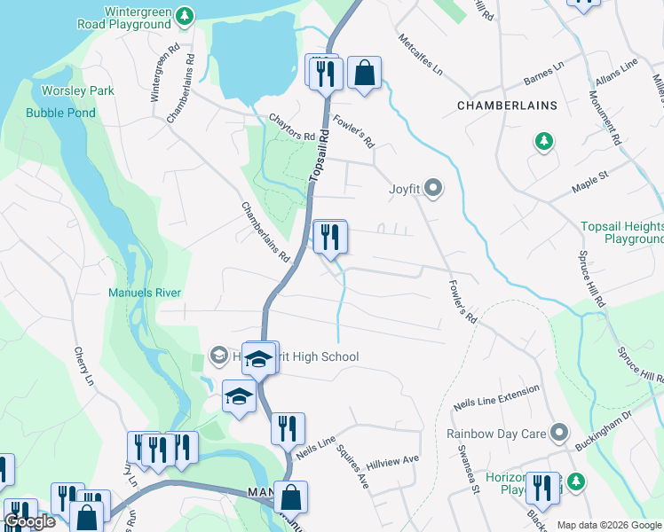 map of restaurants, bars, coffee shops, grocery stores, and more near 9 Richs Place in Conception Bay South