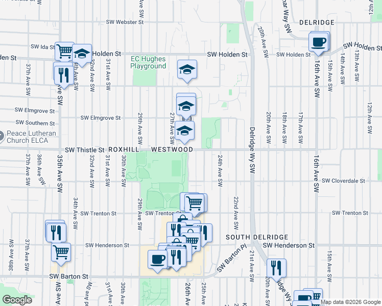 map of restaurants, bars, coffee shops, grocery stores, and more near 8424 26th Avenue Southwest in Seattle